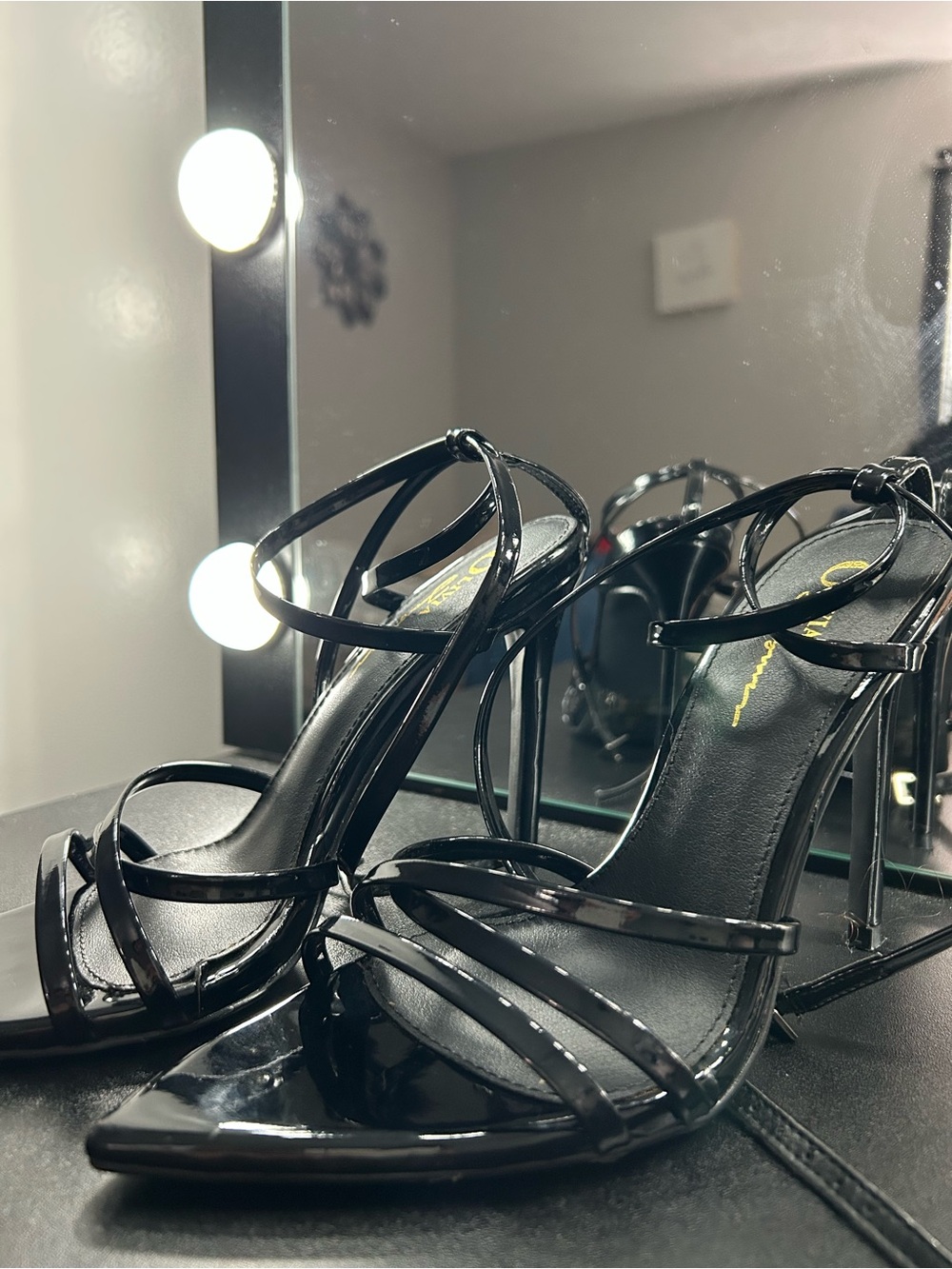 Women's Black Patent Strappy High Heel Sandals